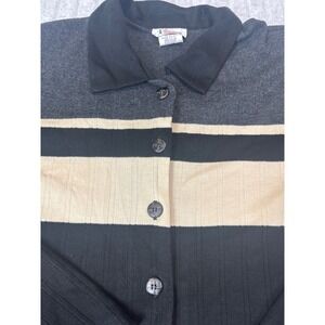 Bright Lights WoMens Striped Button‎ Up Cardigan Sweater Black Tan Size 16